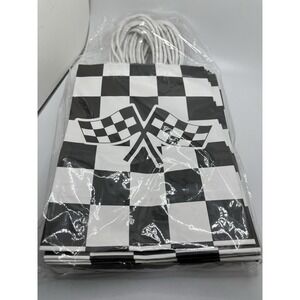 16Pcs Checkered with Flags Race Car Party Favor Bags, Black and‎ White 8x6x3 in.